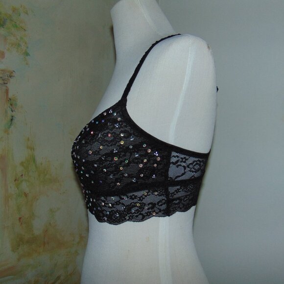 Victorias Secret Pink Bling Stone Embellished Ruched Lace Unlined Bralette Bra - Picture 3 of 9